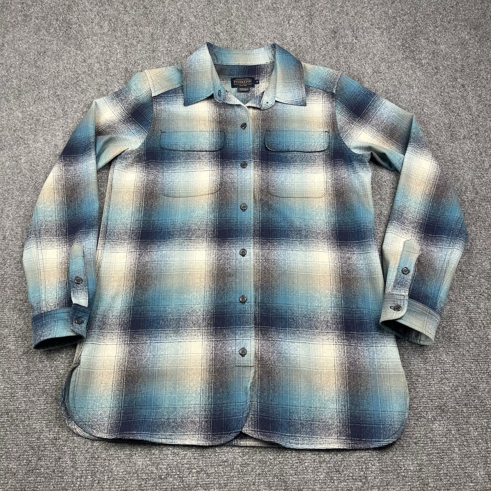 Vtg Pendleton Board Shirt Men Size Small Blue White Plaid Wool Button LongSleeve - Picture 2 of 8